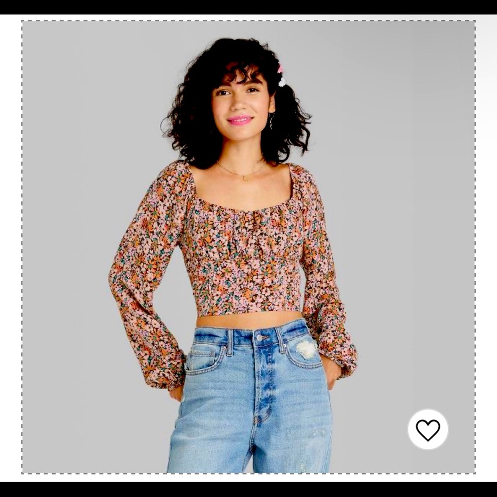 Crop puffed long sleeve shirt